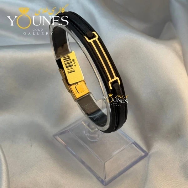 دستبند طلا چرم مردانه خطی مدرن L126